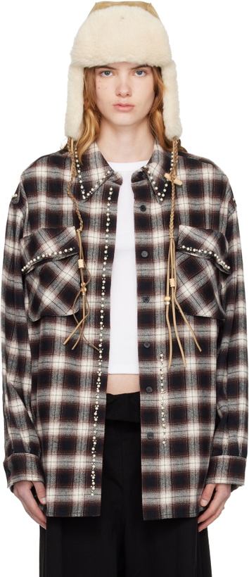 Photo: OPEN YY Brown & White Beaded Pocket Shirt