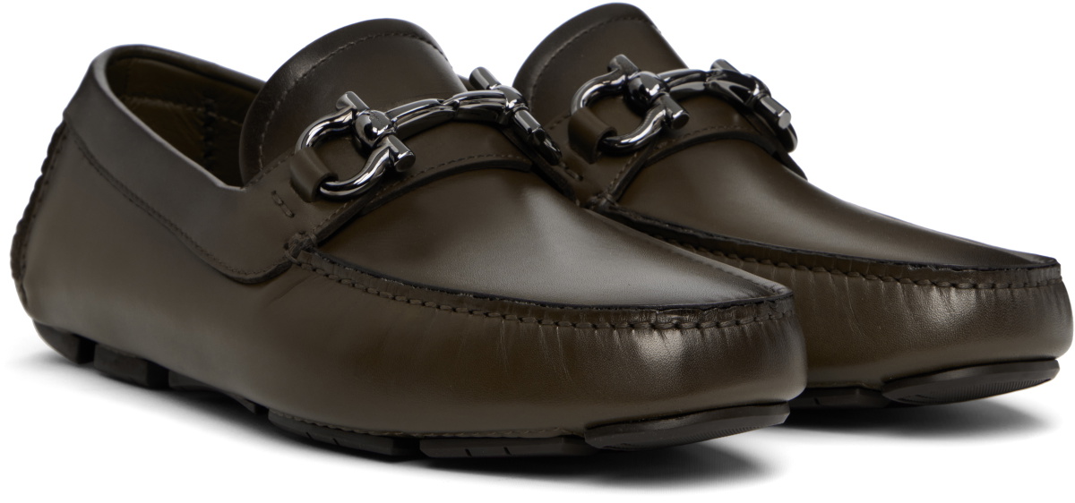 Ferragamo Khaki Gancini Ornament Driver Loafers Salvatore  display picture 1