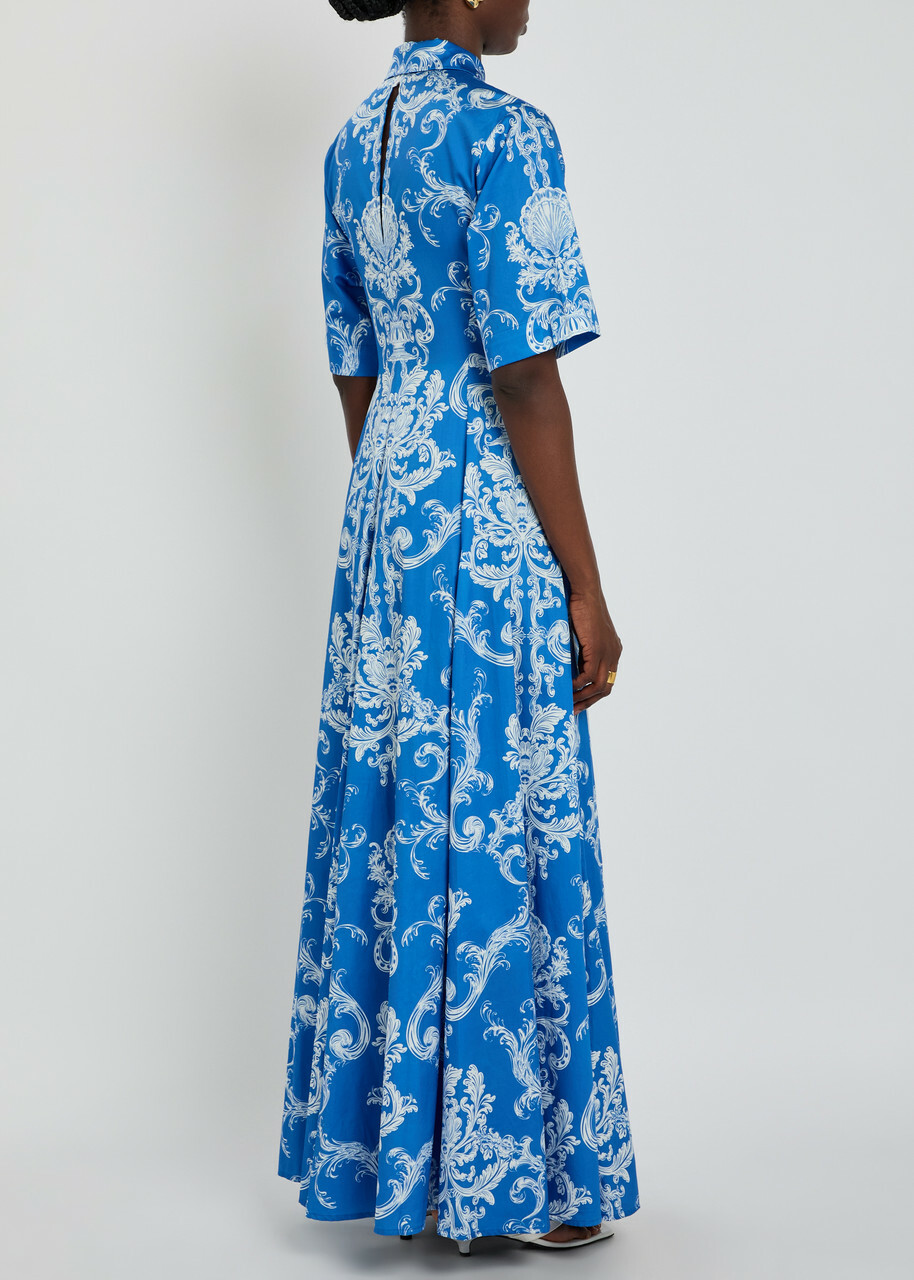 Borgo DE Nor Posie Printed Belted Cotton Maxi Shirt Dress Blue