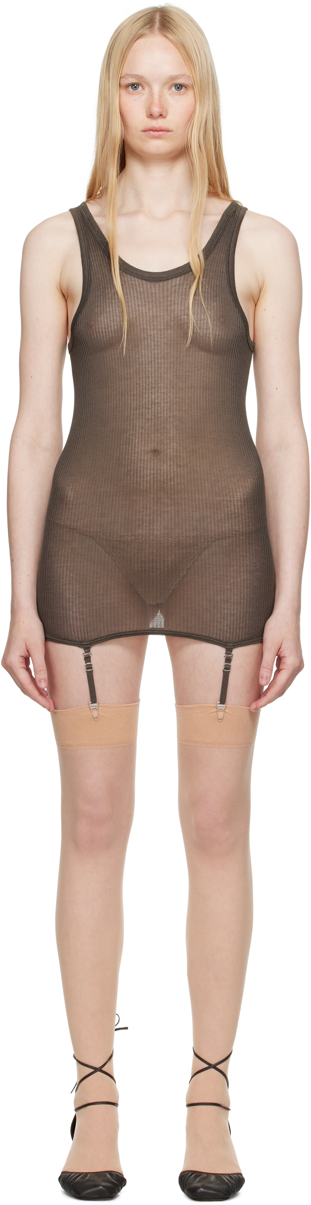 LEMAIRE Brown Seamless Rib Suspenders Tank Top Lemaire