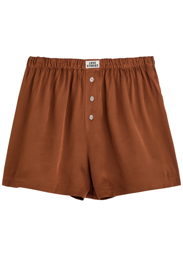 Photo: Love Stories James Satin Pyjama Shorts Brown