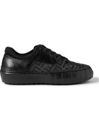 FENDI - Leather and Logo-Jacquard Sneakers - Black