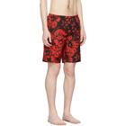 Palm Angels Red and Black Hawaiian Swim Shorts