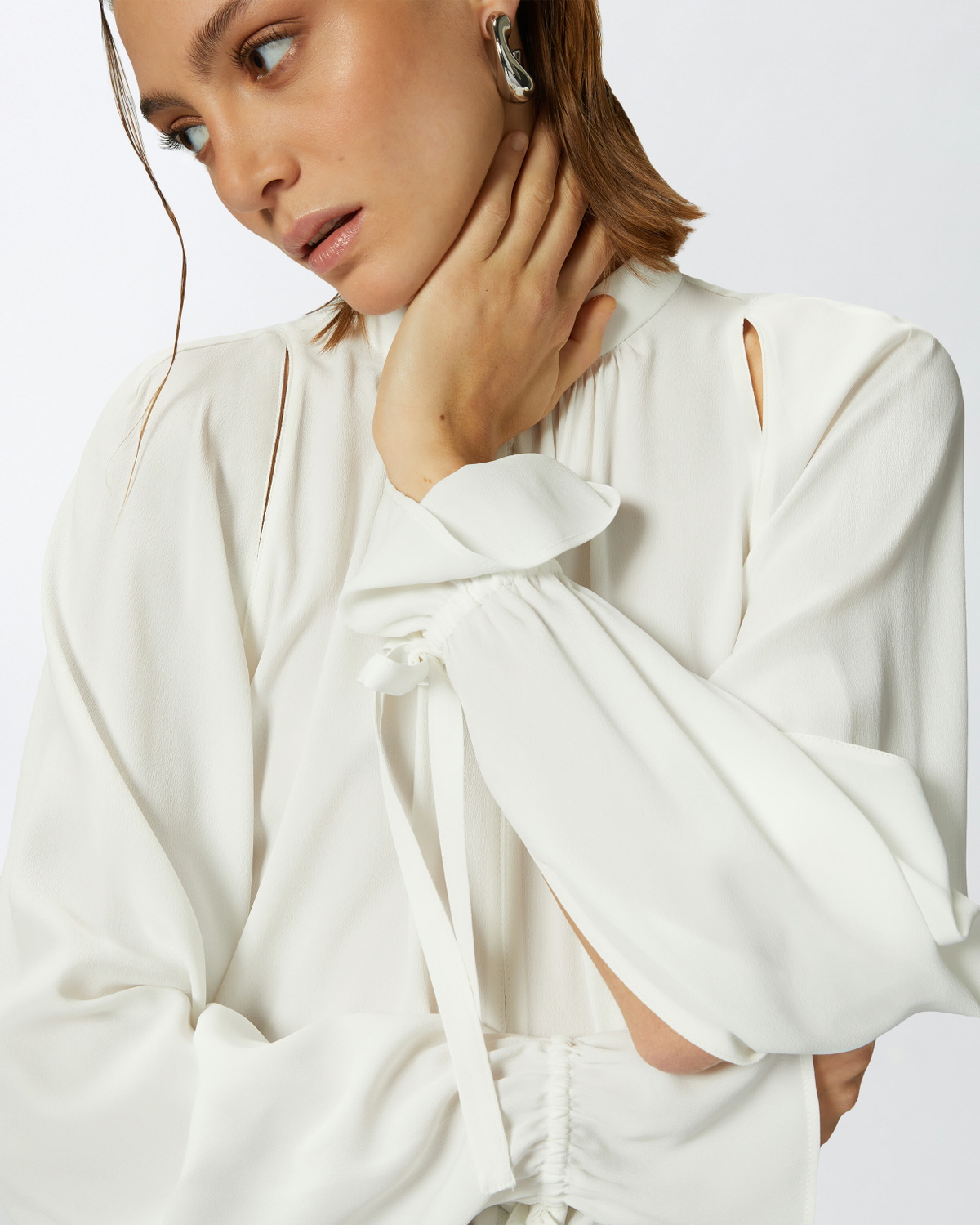 Pinko Silk Blend Blouse With Ruffled Sleeves Vanilla Ice Cream White