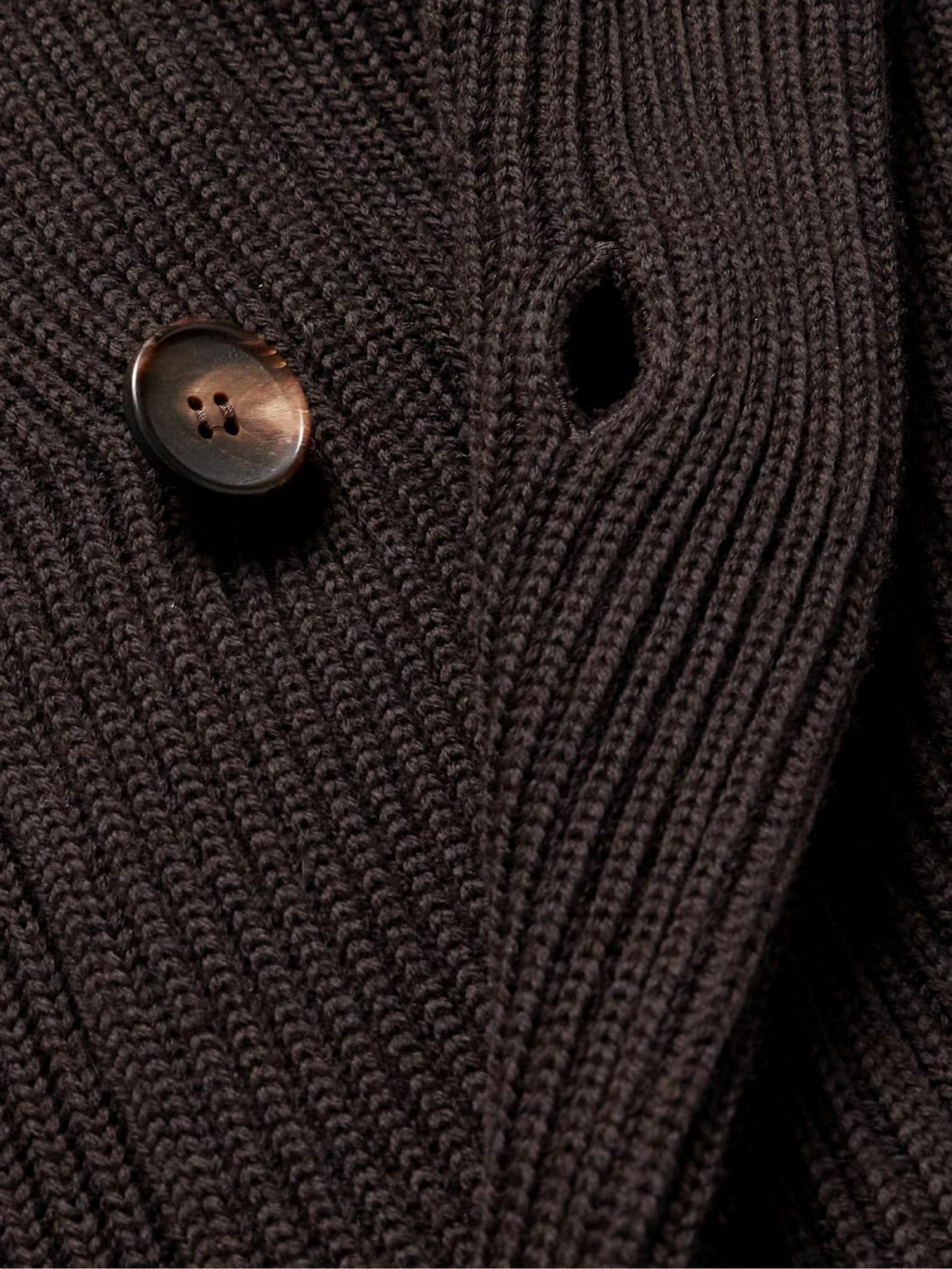 Thom Sweeney - Shawl-Collar Ribbed Merino Wool Cardigan - Brown