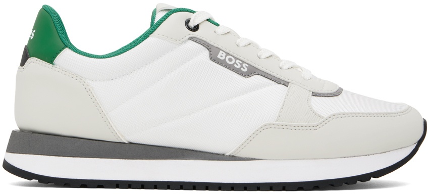 Photo: BOSS White & Green Paneled Sneakers