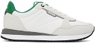 BOSS White & Green Paneled Sneakers
