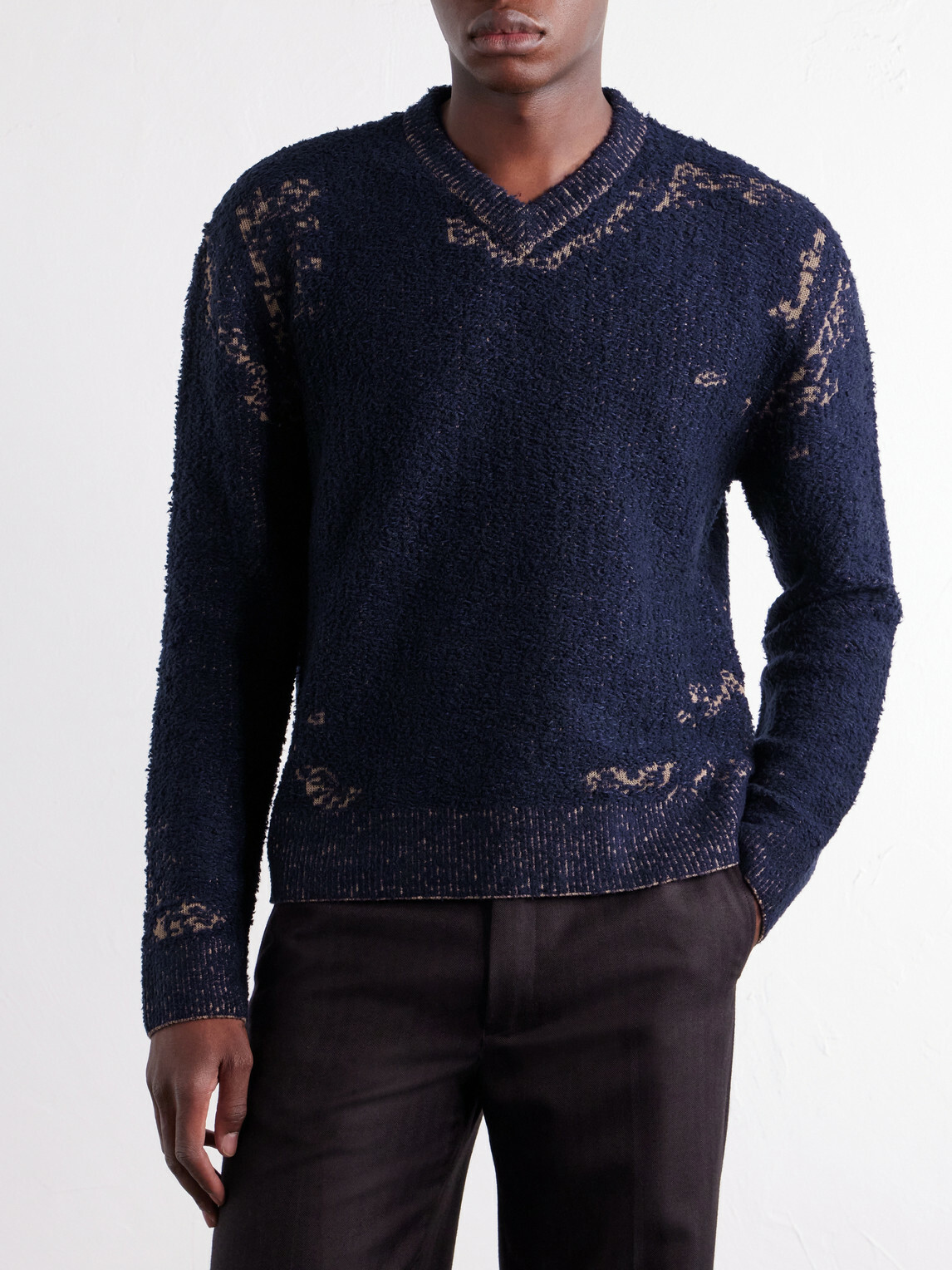 Maison Margiela - Acid-Effect Bouclé-Jacquard Cotton-Blend Sweater - Blue