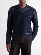 Maison Margiela - Acid-Effect Bouclé-Jacquard Cotton-Blend Sweater - Blue