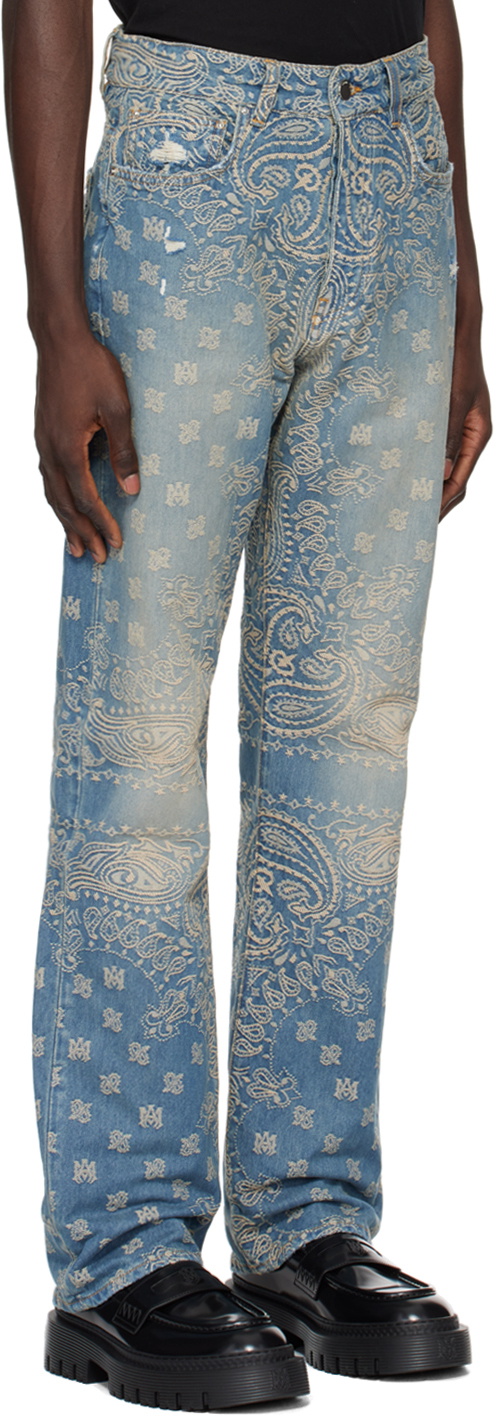AMIRI Blue Bandana Jacquard Straight Jeans Amiri