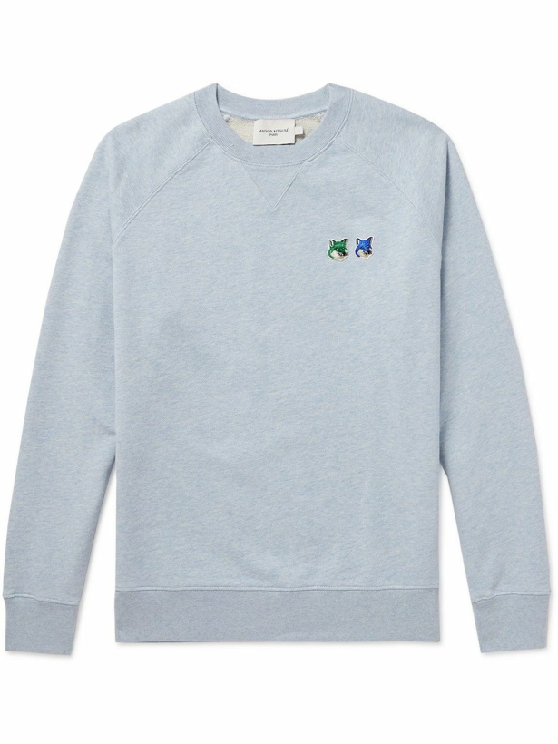 Photo: Maison Kitsuné - Logo-Appliquéd Cotton-Jersey Sweatshirt - Blue