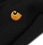 Carhartt WIP - Chase Logo-Embroidered Ribbed-Knit Beanie - Black