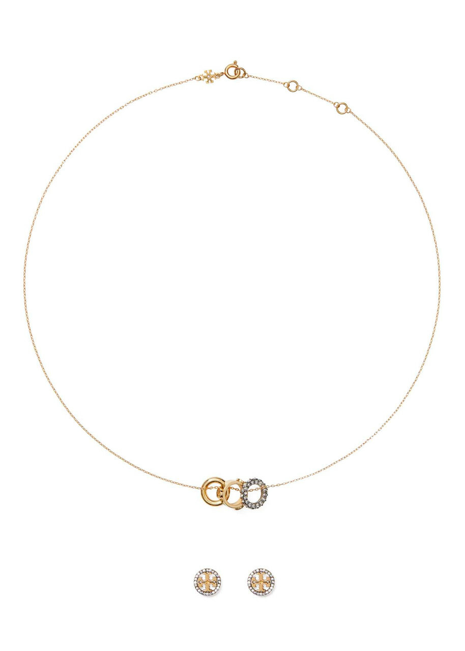 Tory Burch Pavé Necklace and Earrings Set - Gold - One Size