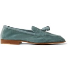 Edward Green - Portland Leather-Trimmed Suede Tasselled Loafers - Blue