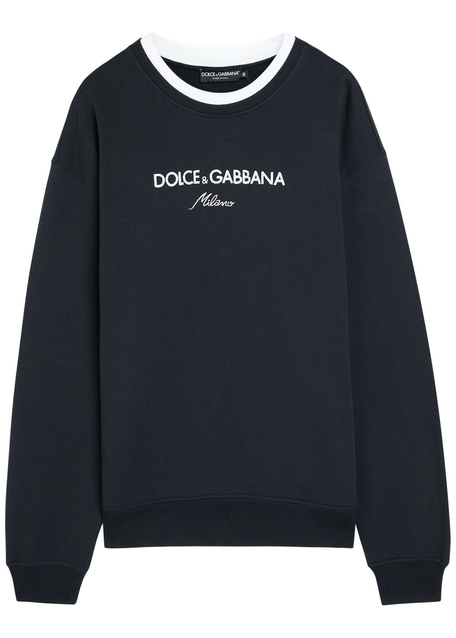Dolce & Gabbana Logo-embroidered Cotton Sweatshirt Blue