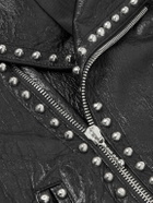 CELINE - Studded Belted Textured-Leather Jacket - Black