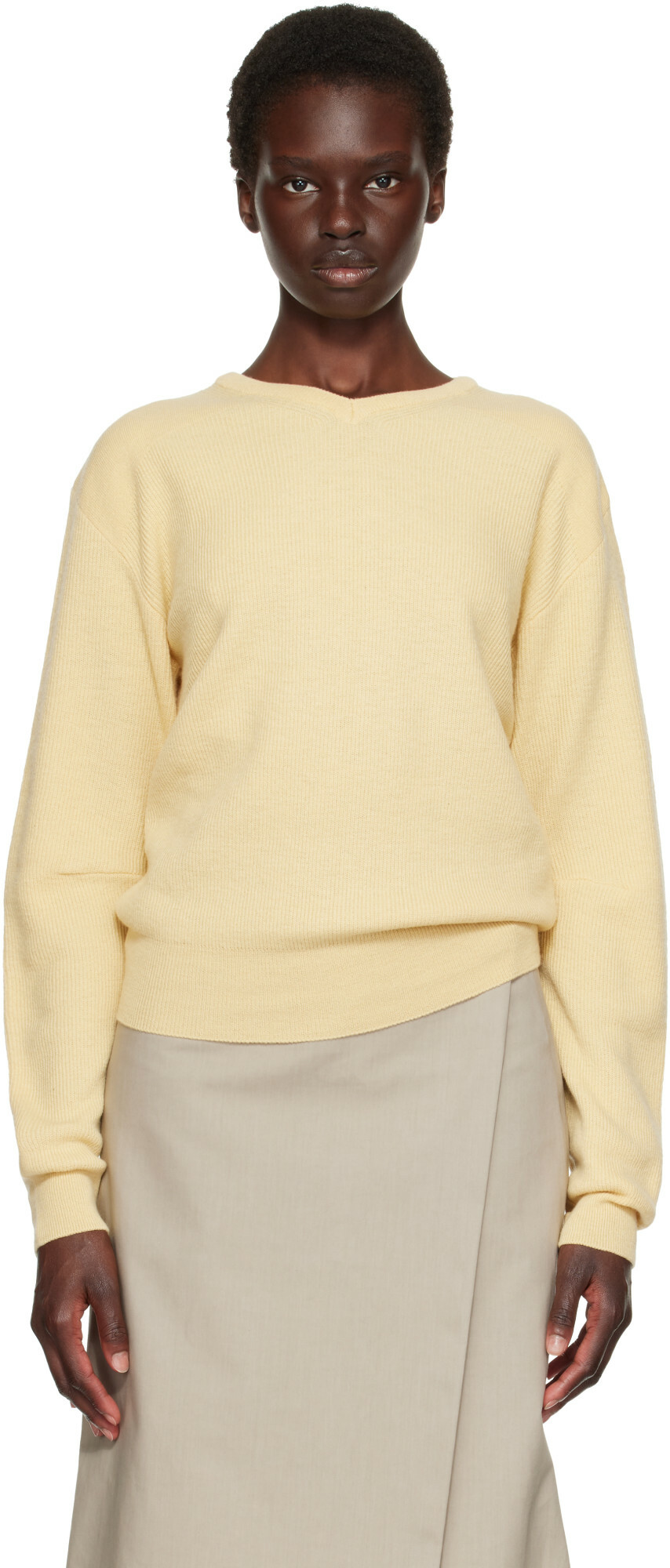 TONYWACK Yellow Superfine Wool Commando V-Neck Sweater