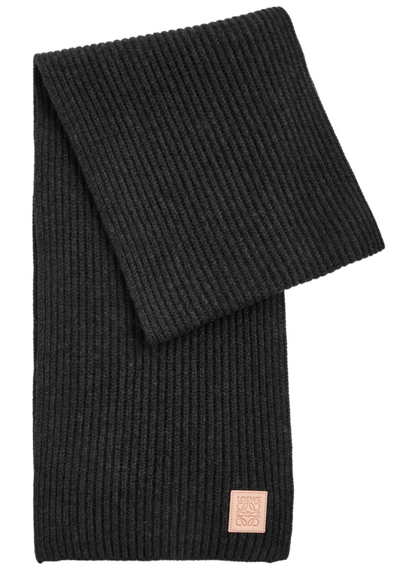 Photo: Loewe Logo Ribbed Cashmere Scarf - Black - One Size