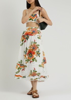 Farm Rio Delicate Garden Broderie Anglaise Cotton Midi Skirt White