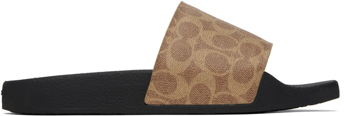 Photo: Coach 1941 Brown Coated Canvas Pool Slides