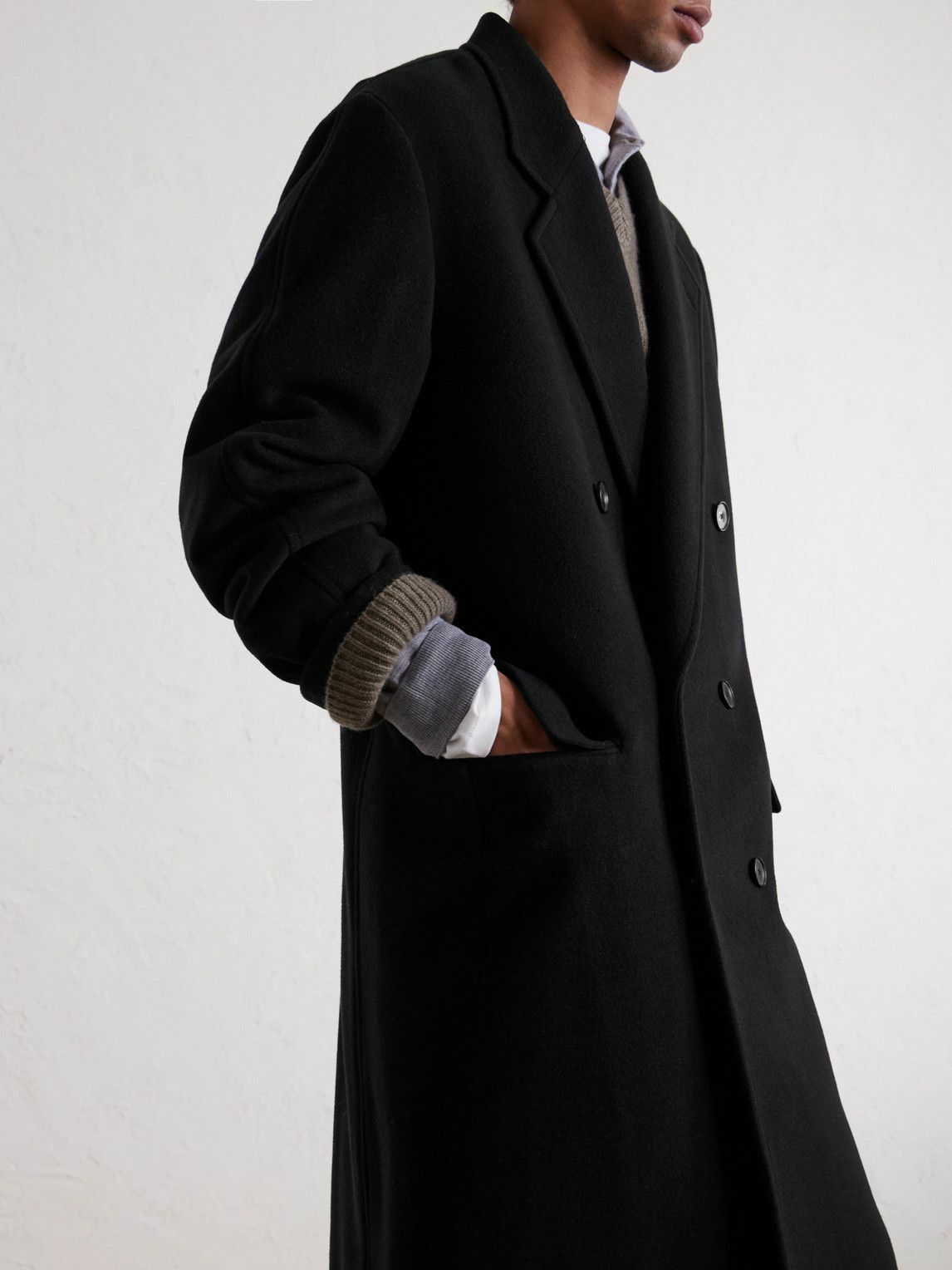 Auralee - Double-Breasted Wool Coat - Black