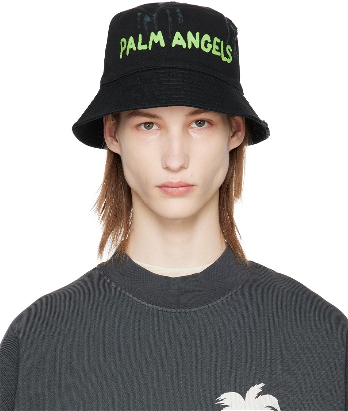 Photo: Palm Angels Black Logo Bucket Hat
