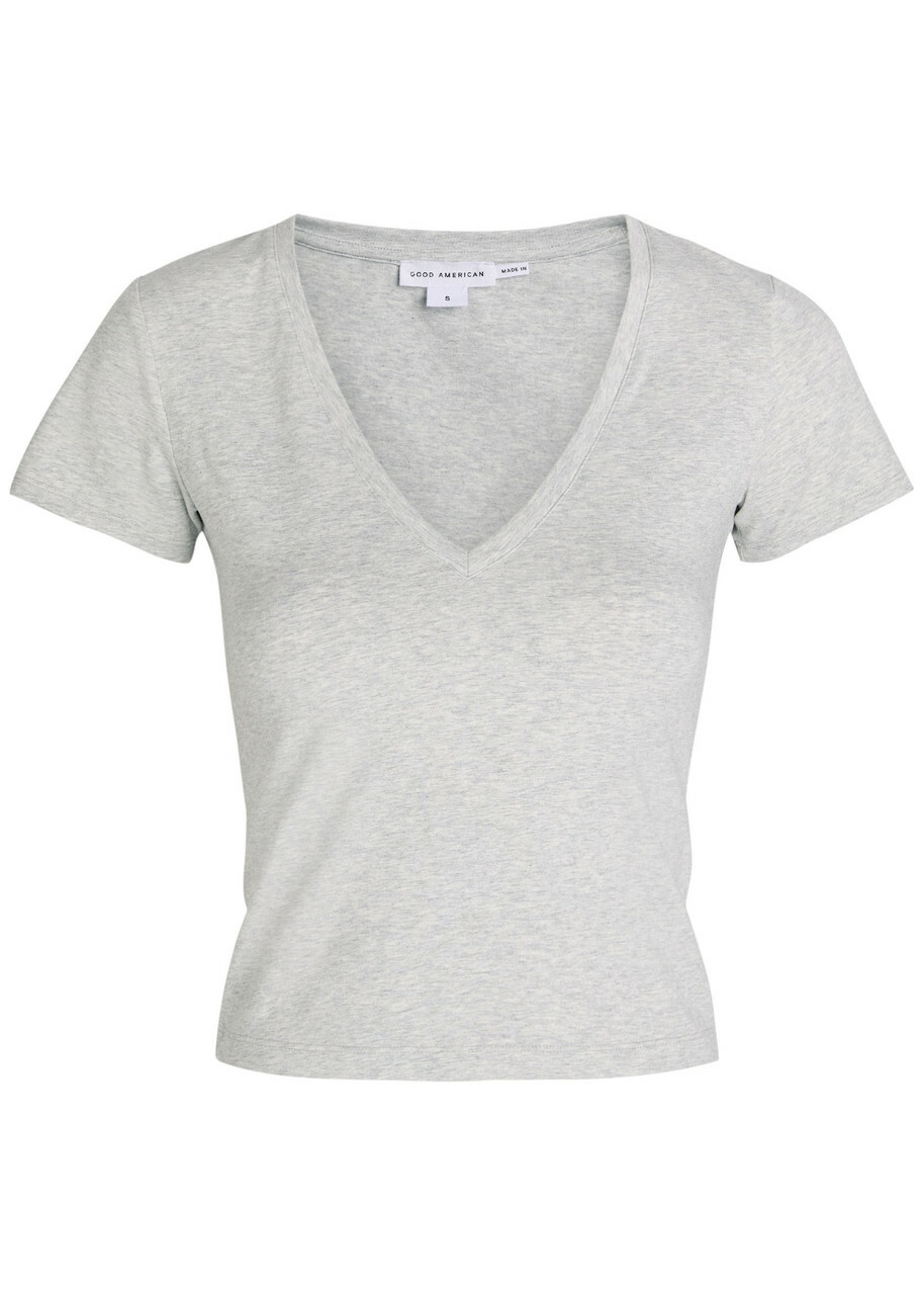 Good American V-neck Stretch-cotton T-shirt Grey