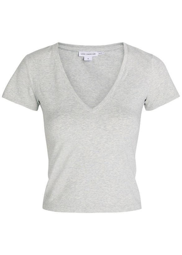 Photo: Good American V-neck Stretch-cotton T-shirt Grey