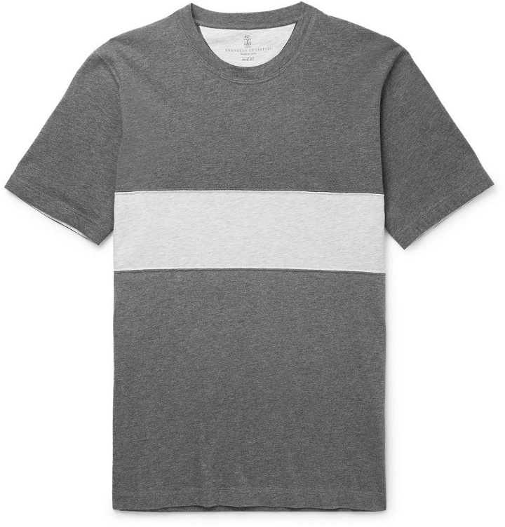 Photo: Brunello Cucinelli - Panelled Mélange Cotton-Jersey T-Shirt - Men - Gray