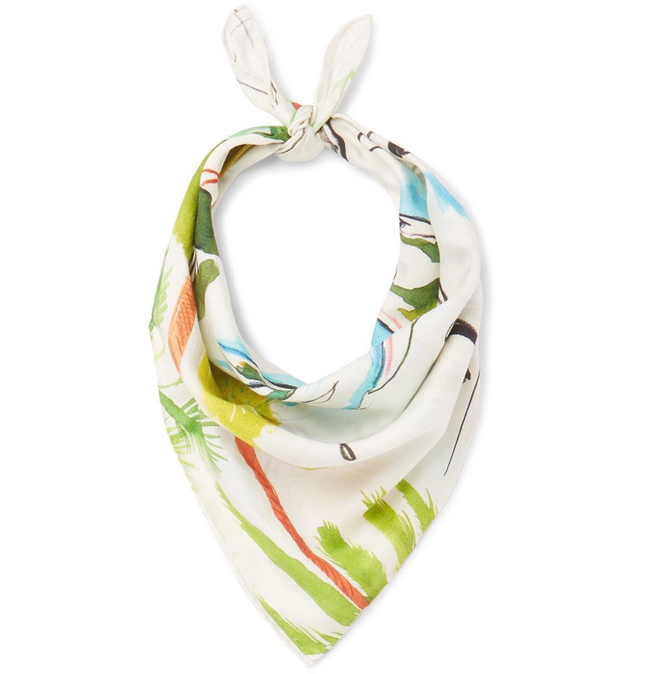 Photo: Brioni - Printed Cotton and Silk-Blend Scarf - Men - Off-white
