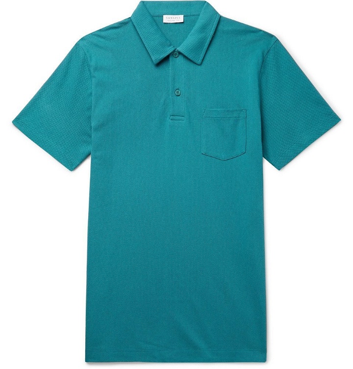 Photo: Sunspel - Riviera Slim-Fit Cotton-Mesh Polo Shirt - Petrol