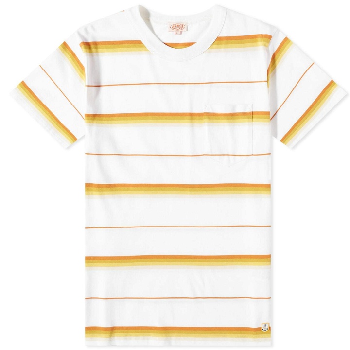 Photo: Armor-Lux Men's Stripe T-Shirt in White/Yellow/Rusty