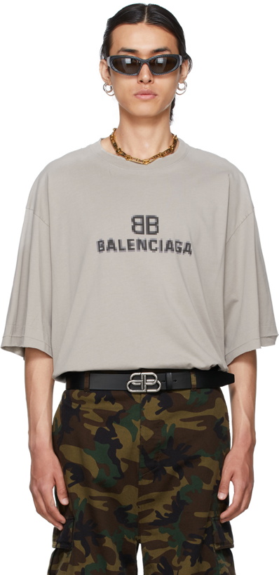 Photo: Balenciaga Taupe Distressed BB Pixel T-Shirt