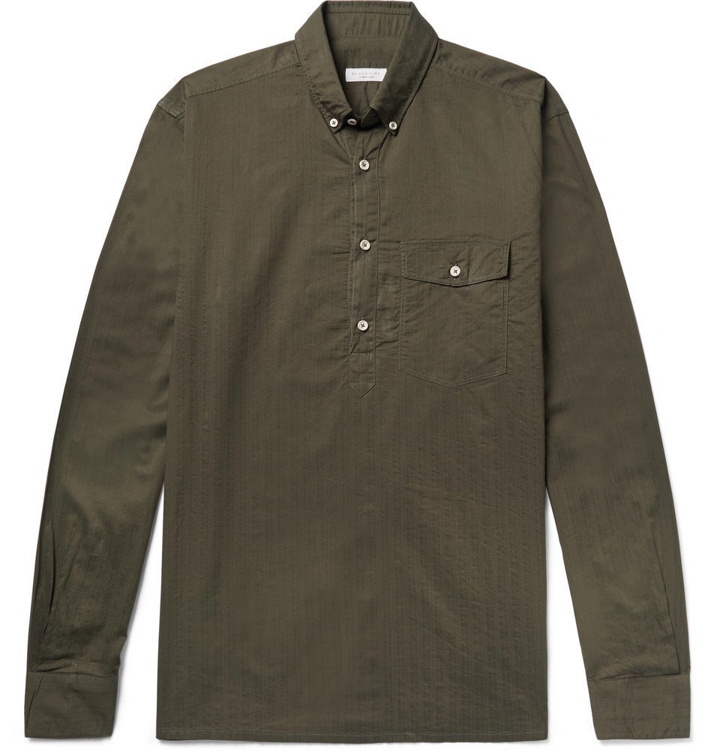 Photo: Incotex - Slim-Fit Button-Down Collar Cotton Half-Placket Shirt - Army green