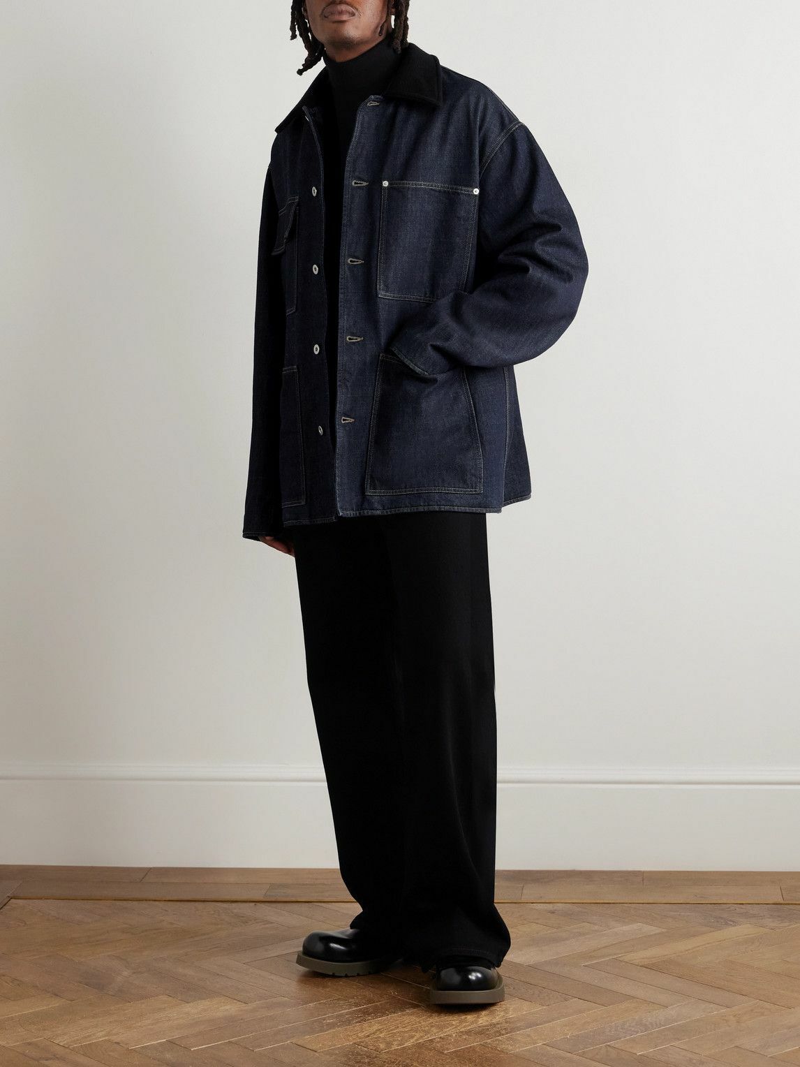 Jil Sander - Oversized Wool Felt-Trimmed Denim Jacket - Blue