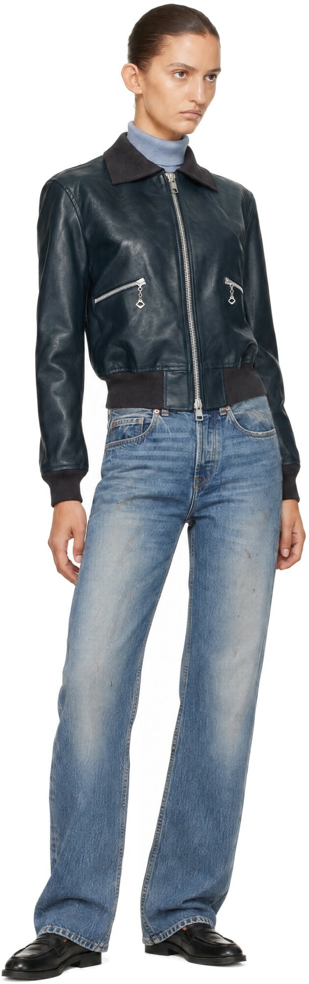 OUR LEGACY Navy Mini Leather Bomber Jacket