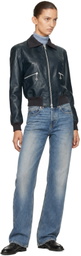 OUR LEGACY Navy Mini Leather Bomber Jacket
