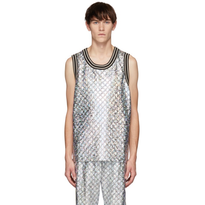 Photo: Gucci Black and Silver GG Printed Tank Top