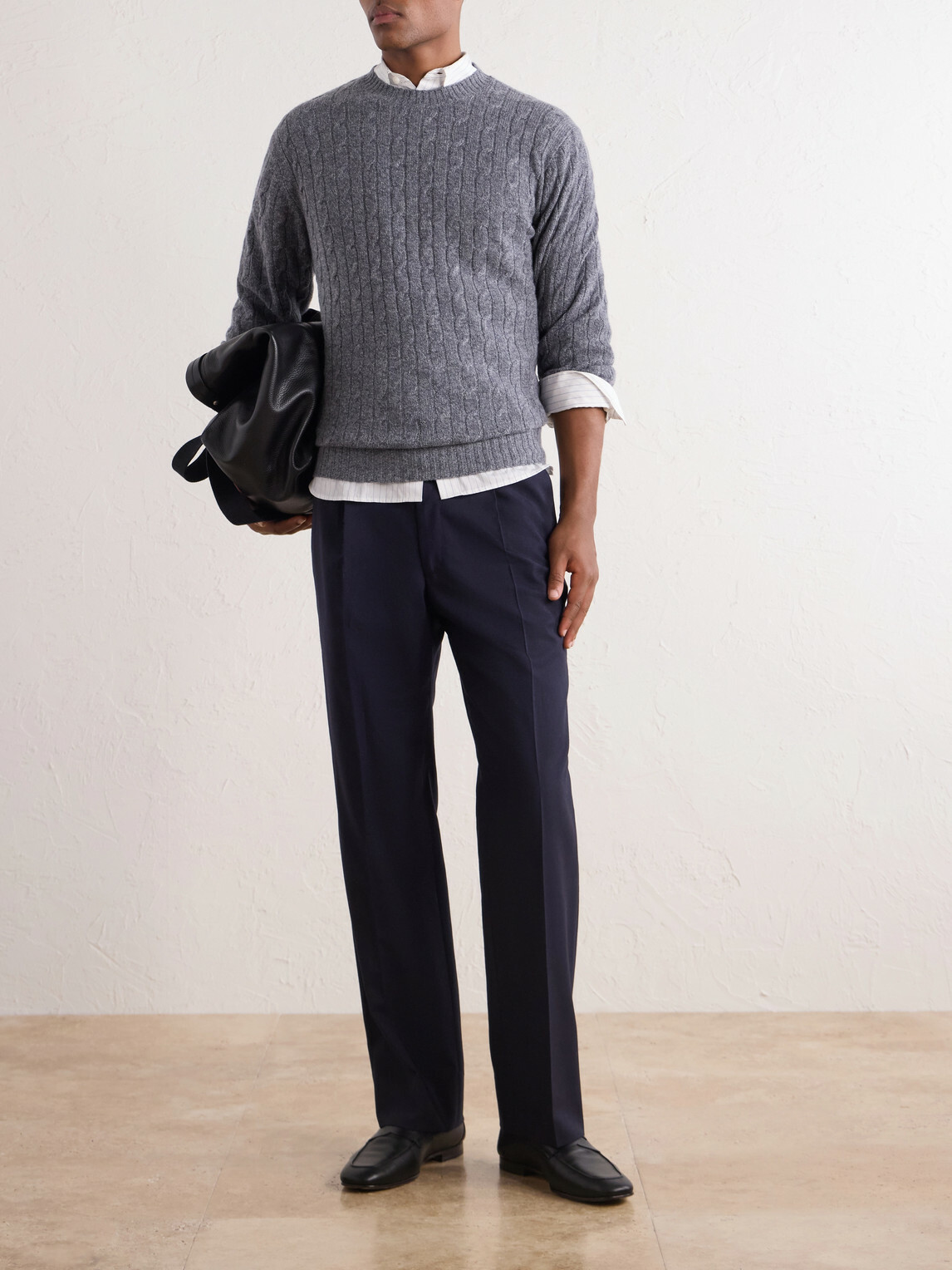 N.PEAL - Thames Cable-Knit Cashmere Sweater - Gray