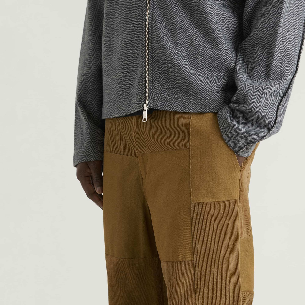Junya Watanabe MAN Men's Patchwork Cotton Trousers in Brown Mix