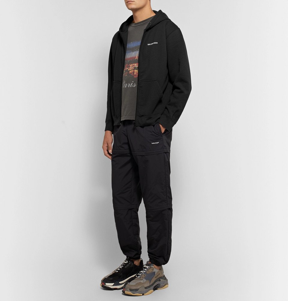 Balenciaga Black Logo Printed Nylon and Cotton Zip Front Oversized