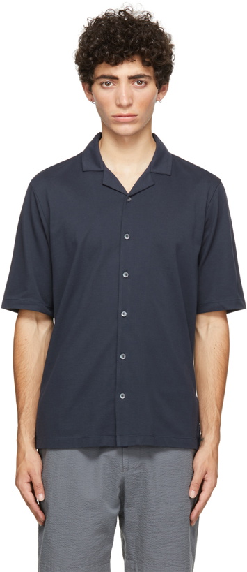 Photo: Sunspel Navy Pima Piqué Camp Collar Short Sleeve Shirt