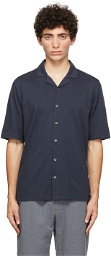 Sunspel Navy Pima Piqué Camp Collar Short Sleeve Shirt