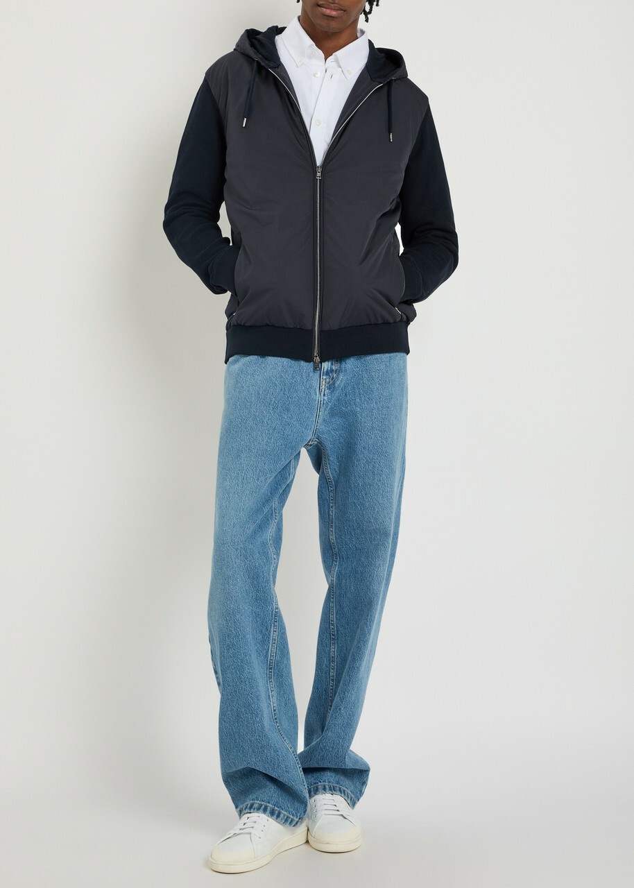 Herno Hooded Shell and Cotton-knit Jacket Navy