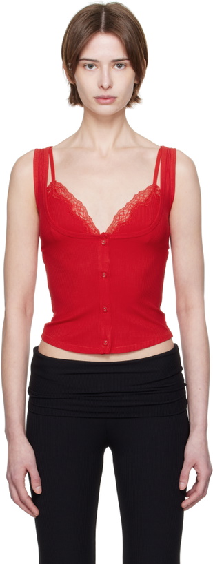 Photo: SKIMS Red Soft Lounge Lace Tank Top