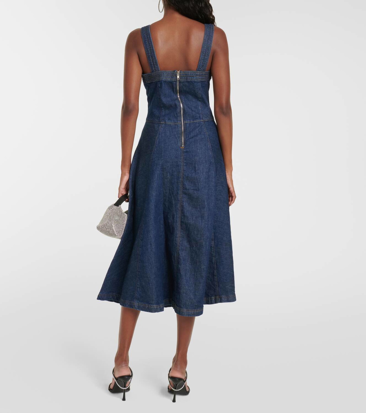 knee length dresses for ladies Black Midi Dress With Delicate Spaghetti Straps and Bow - OH CICI main image 0