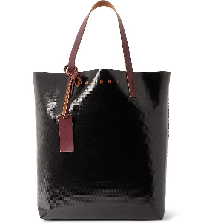 Photo: MARNI - Leather-Trimmed Colour-Block Coated-Canvas Tote Bag - Brown