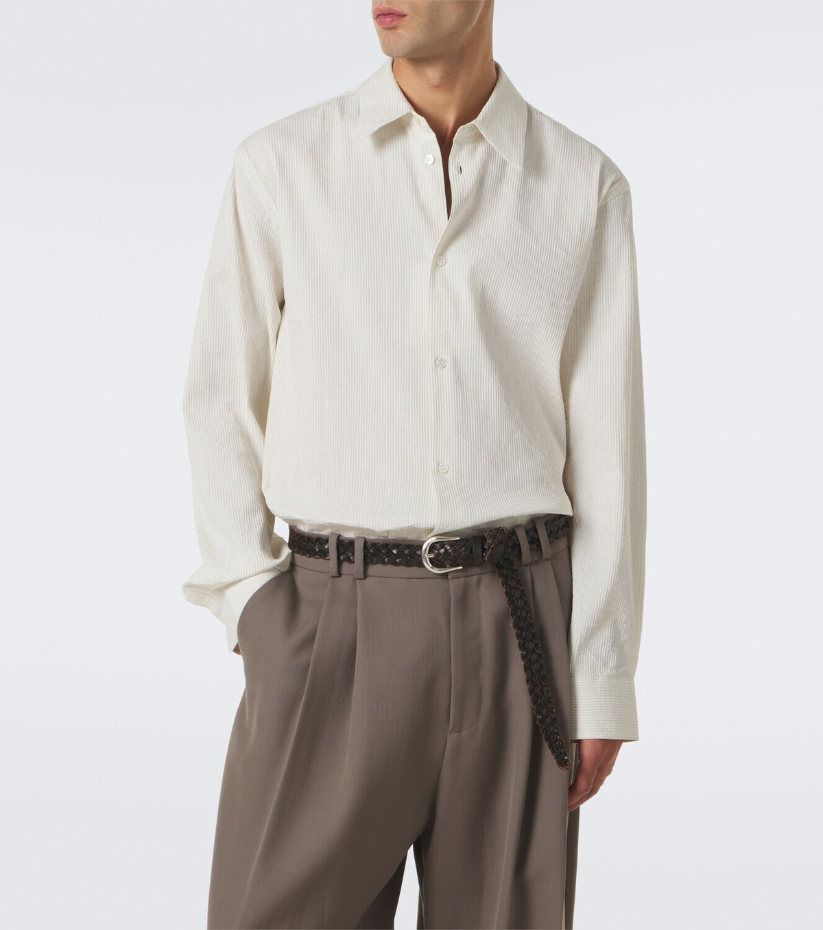 Studio Nicholson View striped cotton and linen shirt