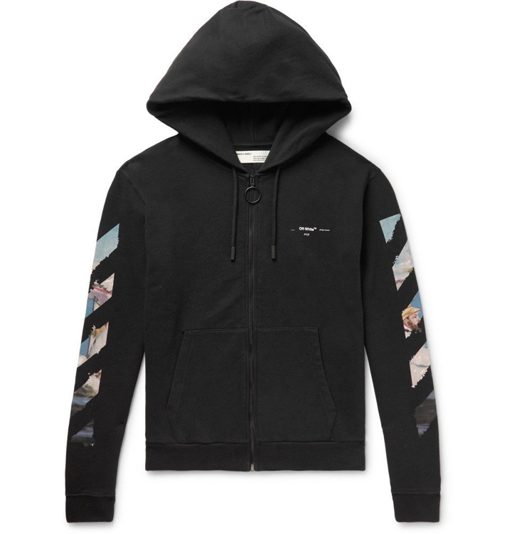 Photo: Off-White - Logo-Print Loopback Cotton-Jersey Zip-Up Hoodie - Men - Black