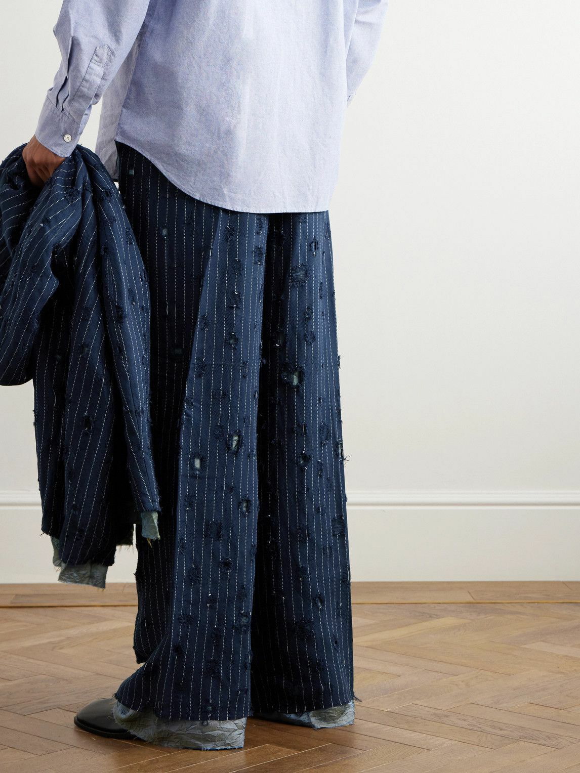Pinstripe wool-blend pants in blue - Acne Studios